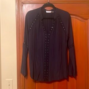 Women’s Ramy Brook, size Medium, black, long sleeve grommet blouse
